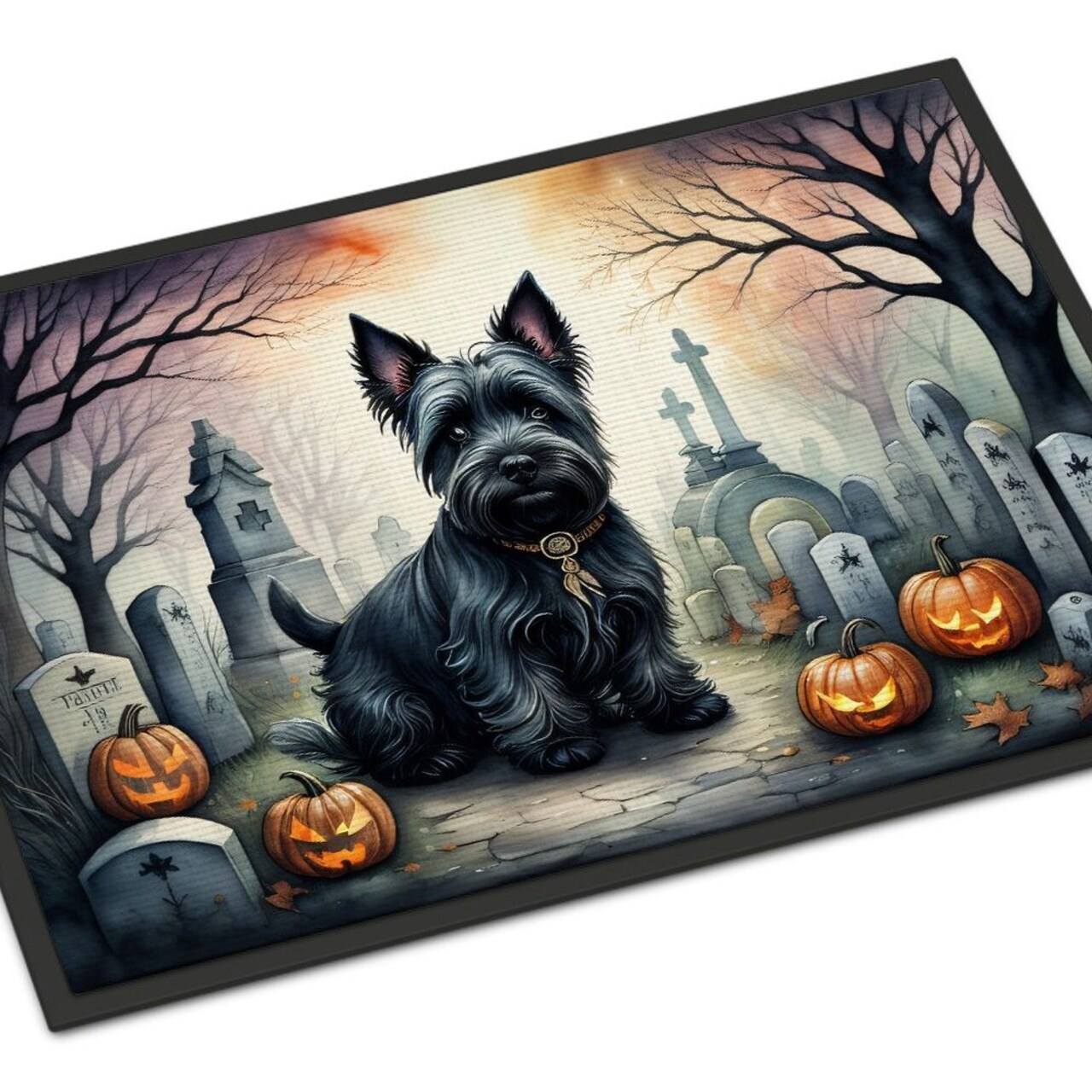 Edge Collections - 24" x 36" - Multicolor - Scottish Terrier Spooky Halloween Doormat Non Slip Washable - 1 Piece